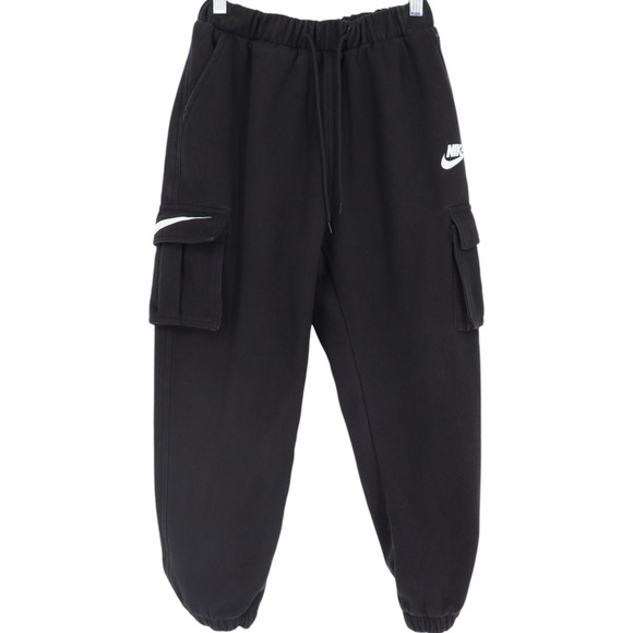 Nike Women's Size Medium Black Cargo Sweatpants Drawstring Waist White Logo - Picture 1 of 6
